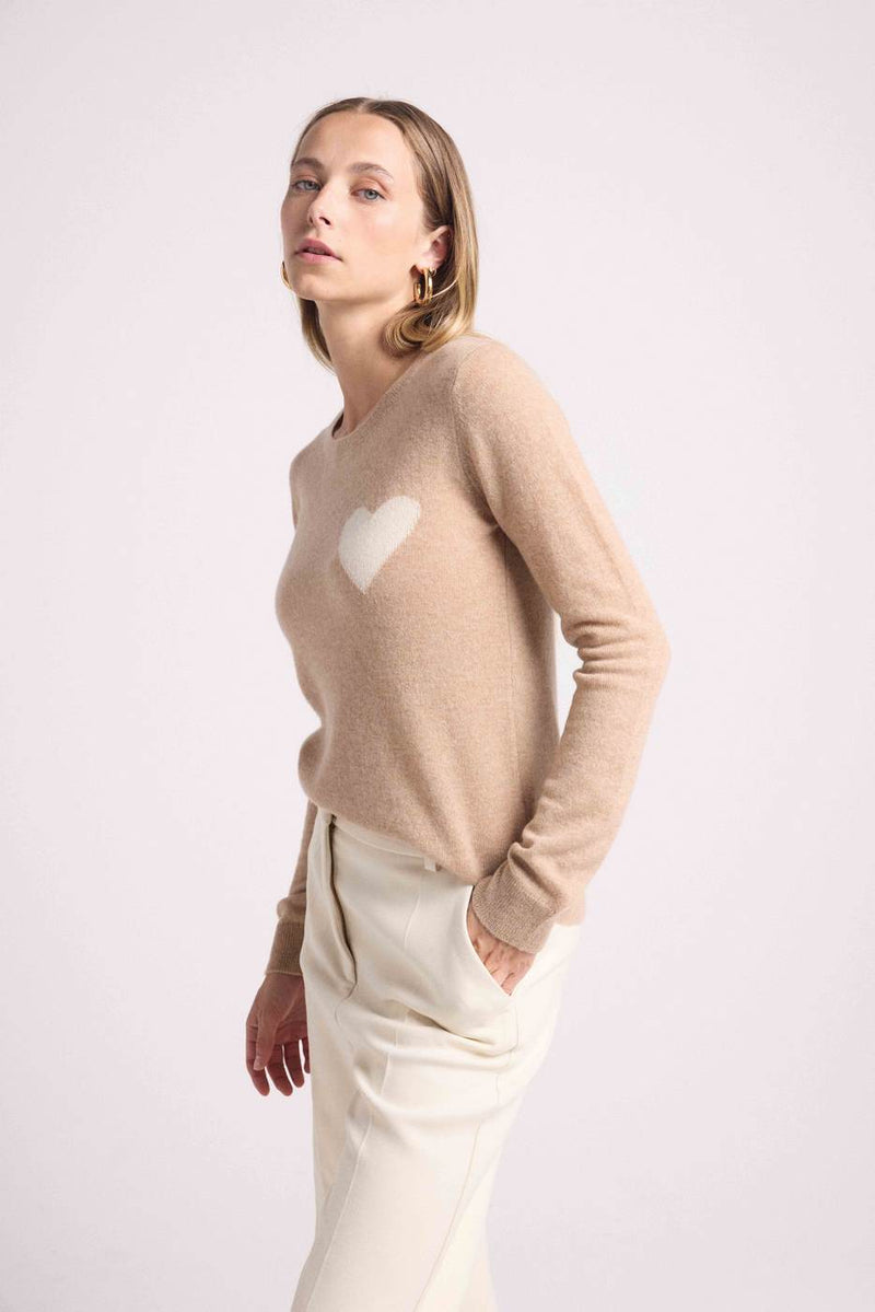 Pull Col Rond Love Heritage Zaphira - Beige Crème Blanc
