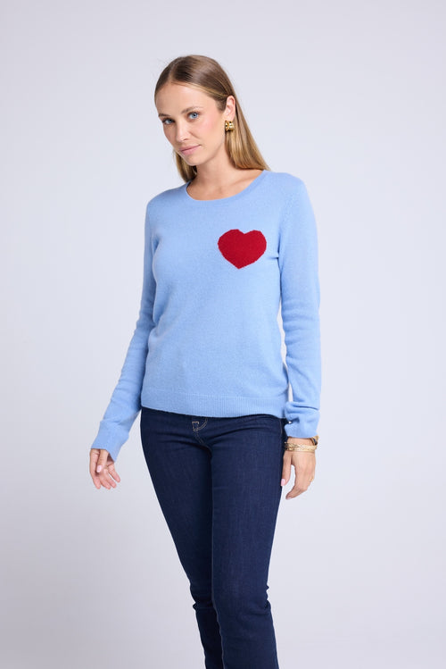 Pull Col Rond Love Heritage Zaphira - Bleu Ciel Rouge