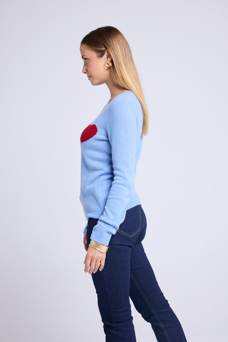 Pull Col Rond Love Heritage Zaphira - Bleu Ciel Rouge