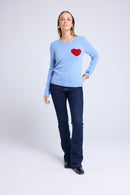 Pull Col Rond Love Heritage Zaphira - Bleu Ciel Rouge