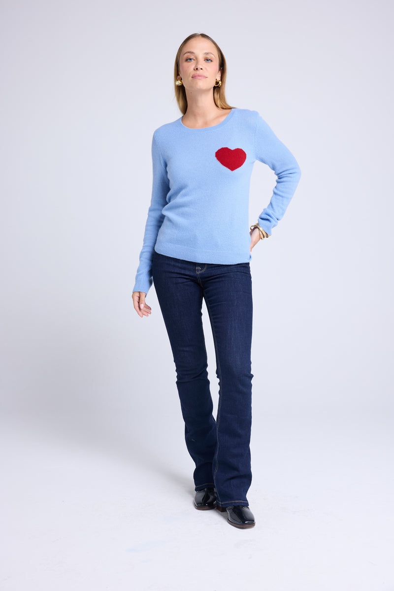 Pull Col Rond Love Heritage Zaphira - Bleu Ciel Rouge