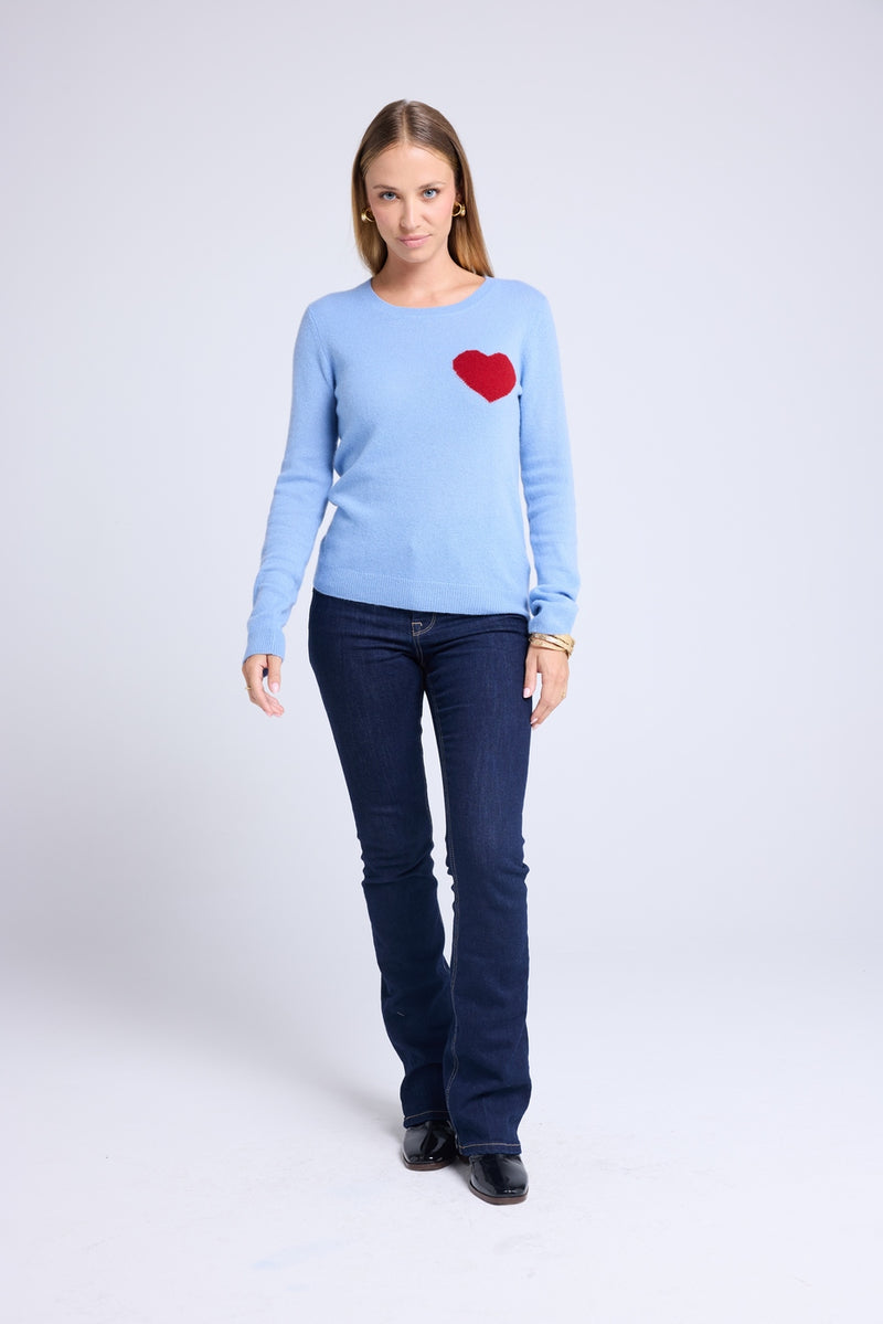 Pull Col Rond Love Heritage Zaphira - Bleu Ciel Rouge