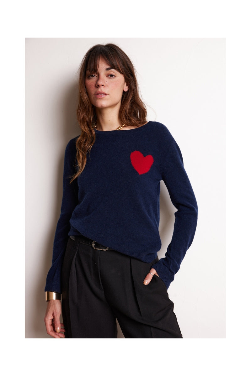 Zaphira Crewneck Sweater - Navy - 100% Recycled Cashmere - Woman