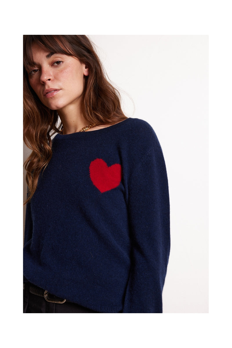 Zaphira Crewneck Sweater - Navy - 100% Recycled Cashmere - Woman