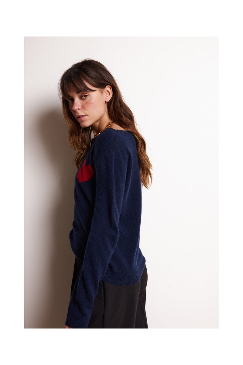 Zaphira Crewneck Sweater - Navy - 100% Recycled Cashmere - Woman