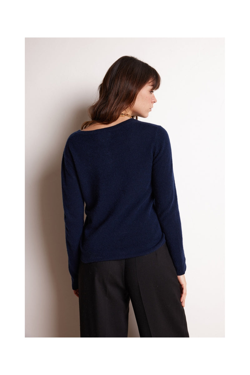 Zaphira Crewneck Sweater - Navy - 100% Recycled Cashmere - Woman