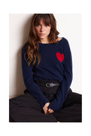 Pull Col Rond Love Heritage Zaphira - Bleu Marine Rouge