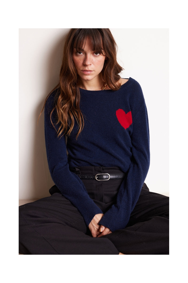 Zaphira Crewneck Sweater - Navy - 100% Recycled Cashmere - Woman