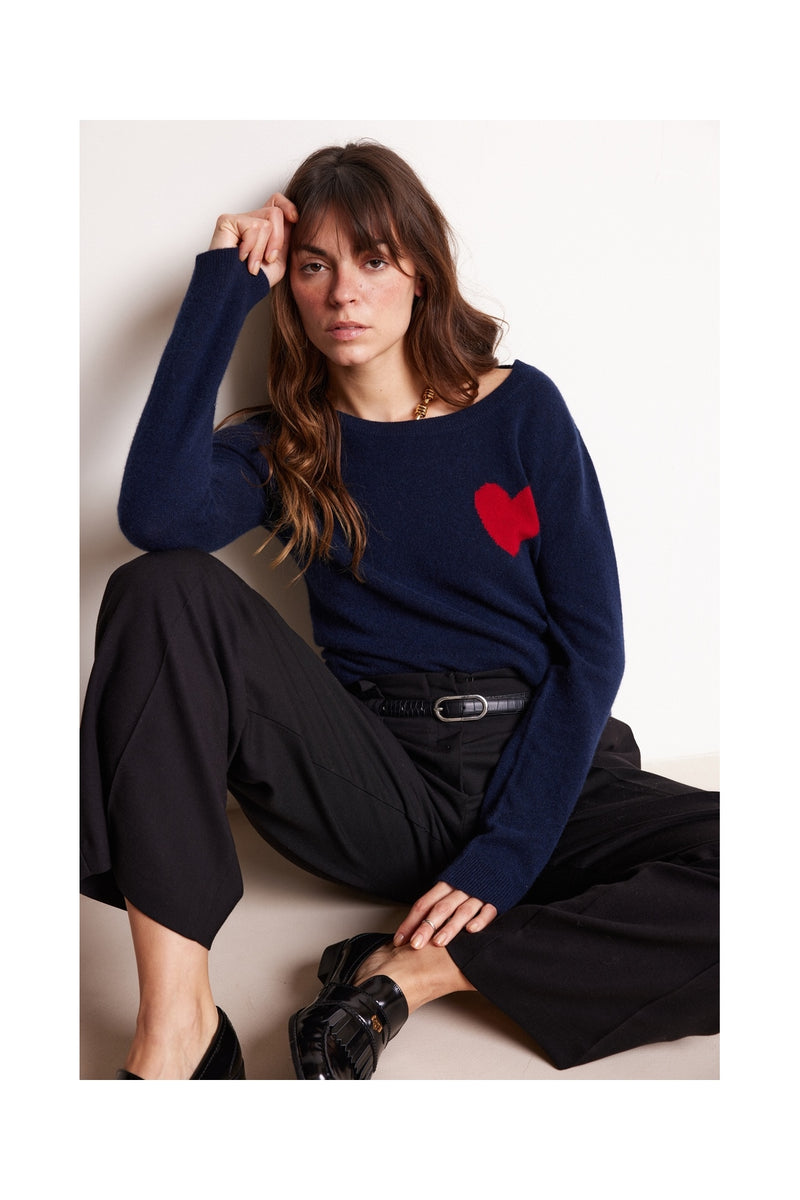 Zaphira Crewneck Sweater - Navy - 100% Recycled Cashmere - Woman