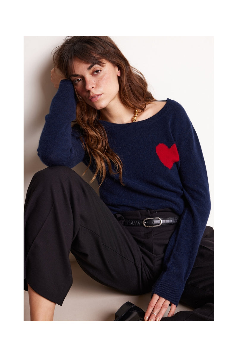 Zaphira Crewneck Sweater - Navy - 100% Recycled Cashmere - Woman