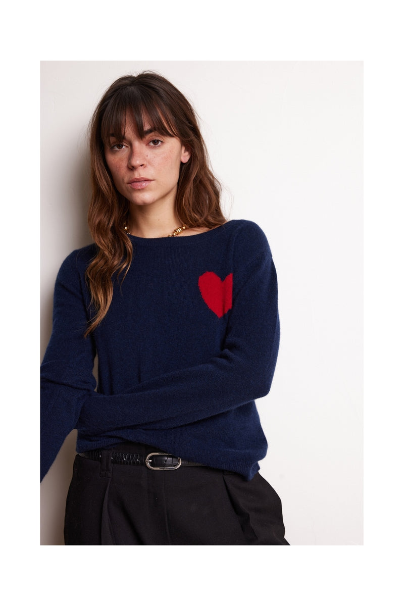 Zaphira Crewneck Sweater - Navy - 100% Recycled Cashmere - Woman