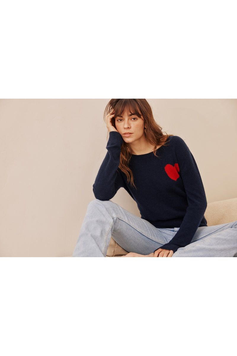 Zaphira Crewneck Sweater - Navy - 100% Recycled Cashmere - Woman