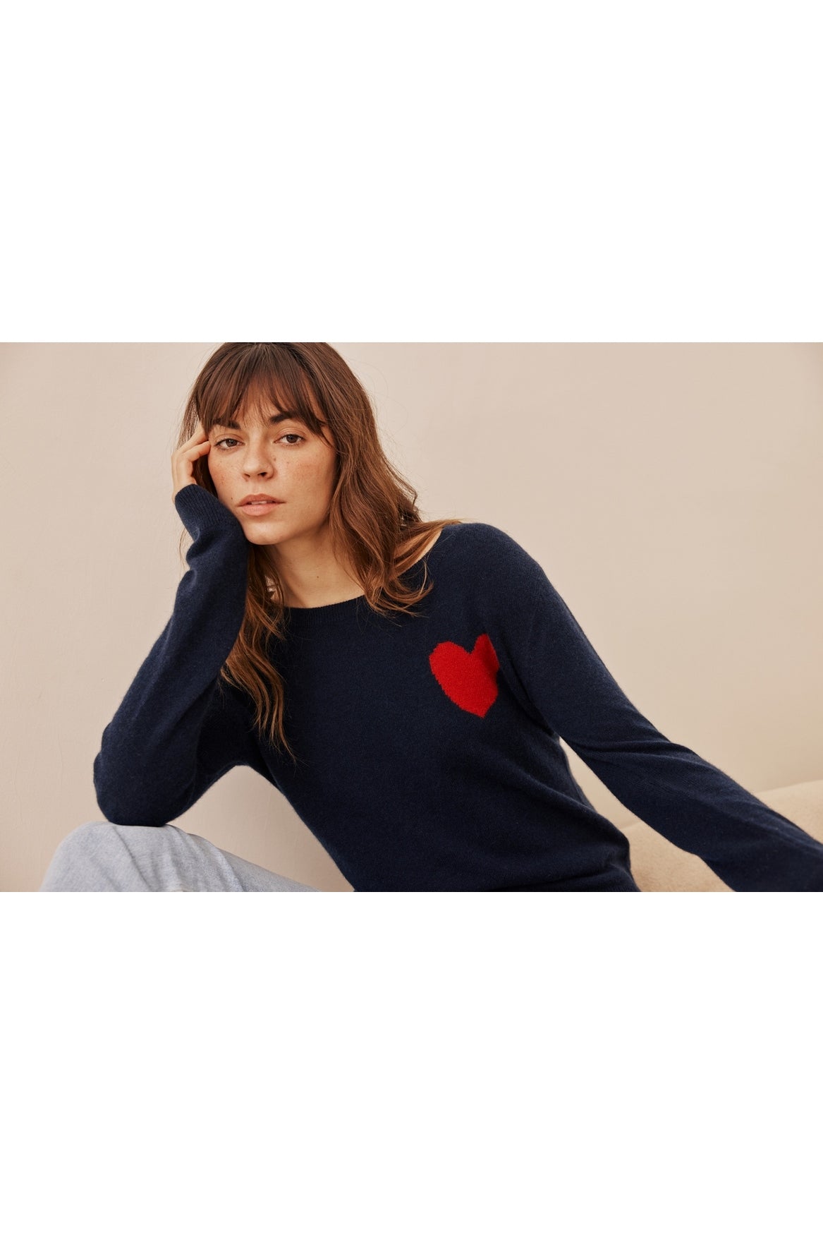 Love Heritage Zaphira Crew-Neck Jumper - Navy Blue Red