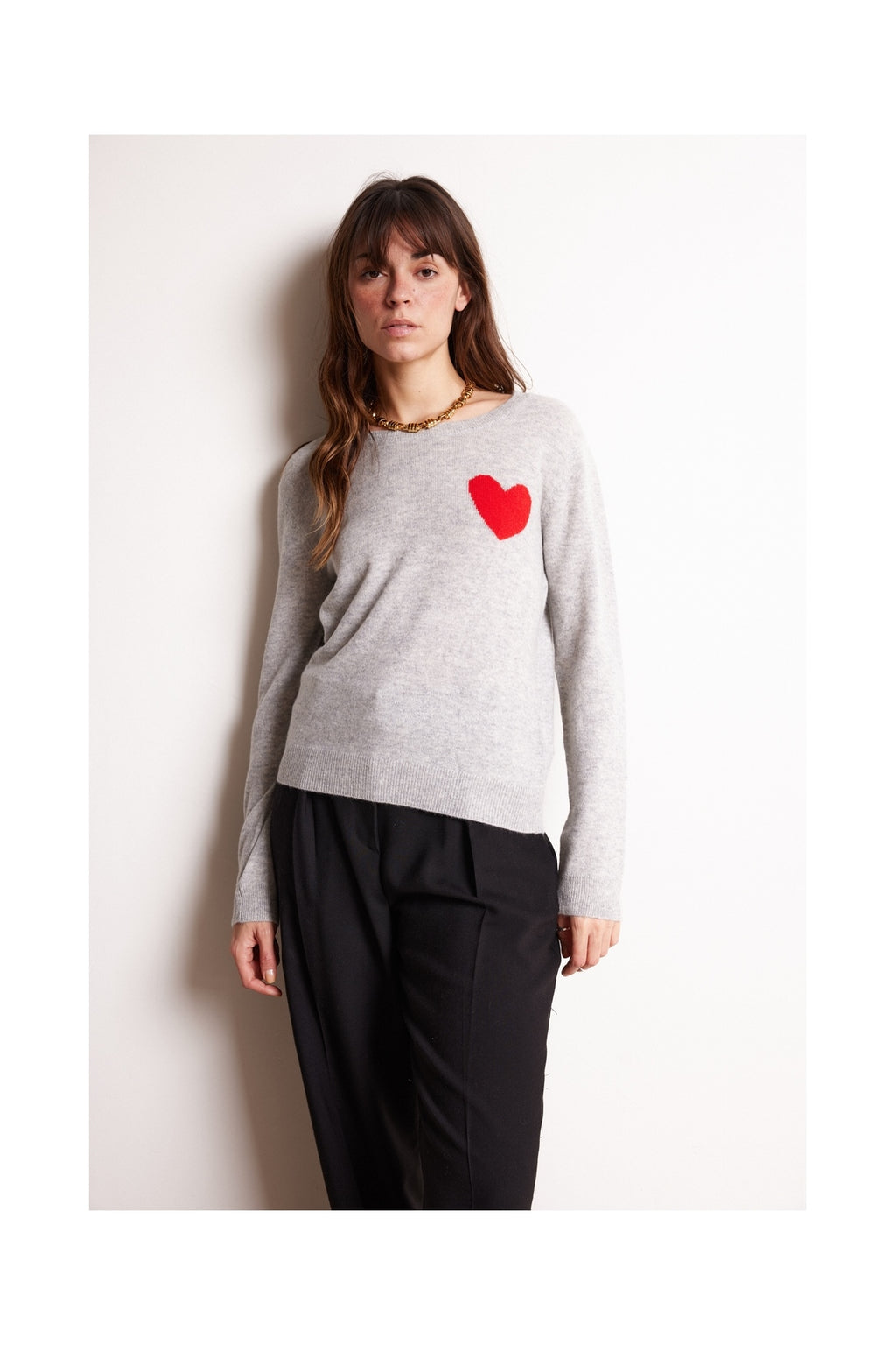 Pull Col Rond Love Heritage Zaphira - Gris Clair Rouge