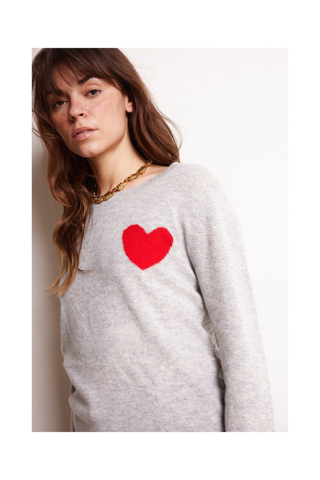 Pull Col Rond Love Heritage Zaphira - Gris Clair Rouge