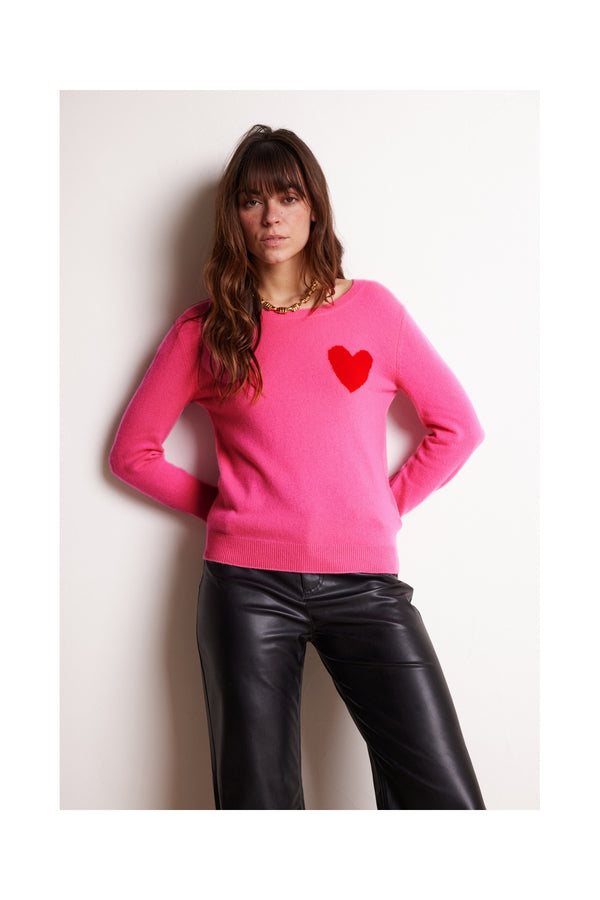 Pull Col Rond Love Heritage Zaphira - Rose Fluo Rouge - Femme