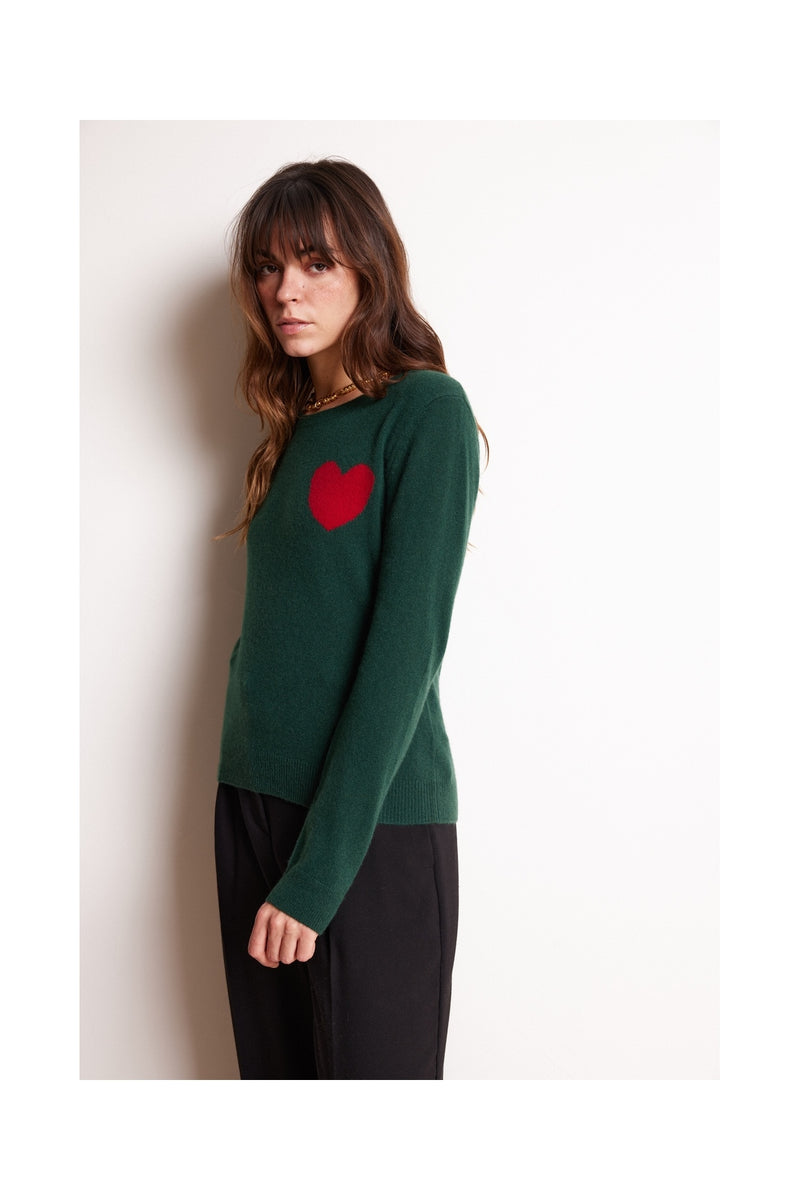 Pull Col Rond Zaphira - Vert Sapin - 100% Cachemire Recyclé - Femme