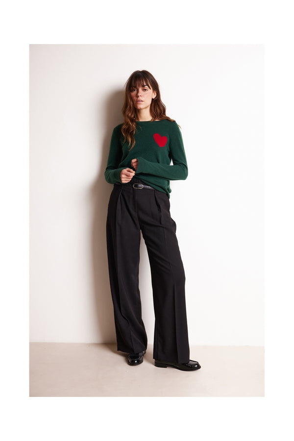 Pull Col Rond Love Heritage Zaphira - Vert Bouteille Rouge