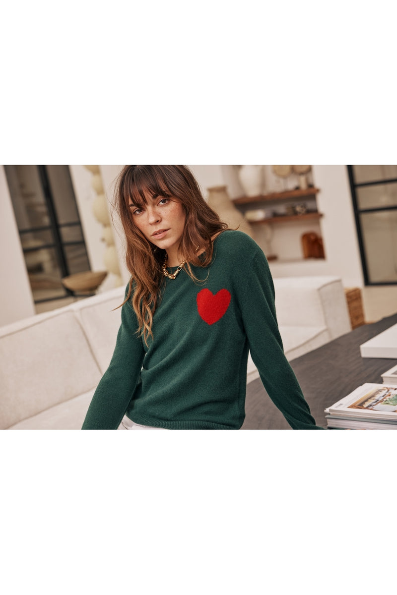 Pull Col Rond Zaphira - Vert Sapin - 100% Cachemire Recyclé - Femme