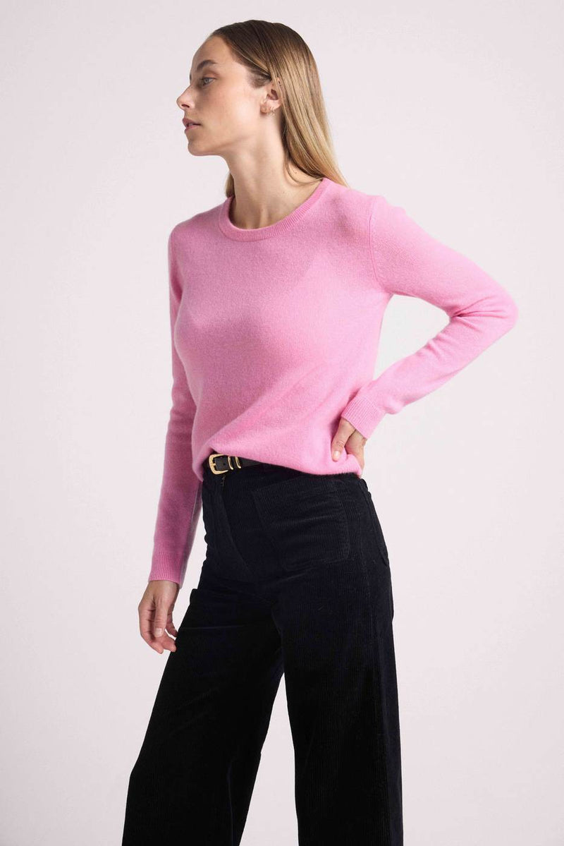 Zara Round Neck Sweater - Pink - 100% Cashmere Oeko-Tex - Woman