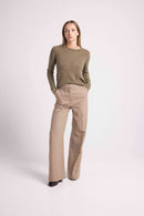 Zara Round Neck Sweater - Khaki - 100% Cashmere Oeko-Tex - Woman