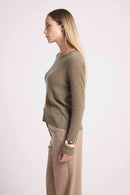 Zara Round Neck Sweater - Khaki - 100% Cashmere Oeko-Tex - Woman