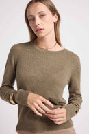 Zara Round Neck Sweater - Khaki - 100% Cashmere Oeko-Tex - Woman