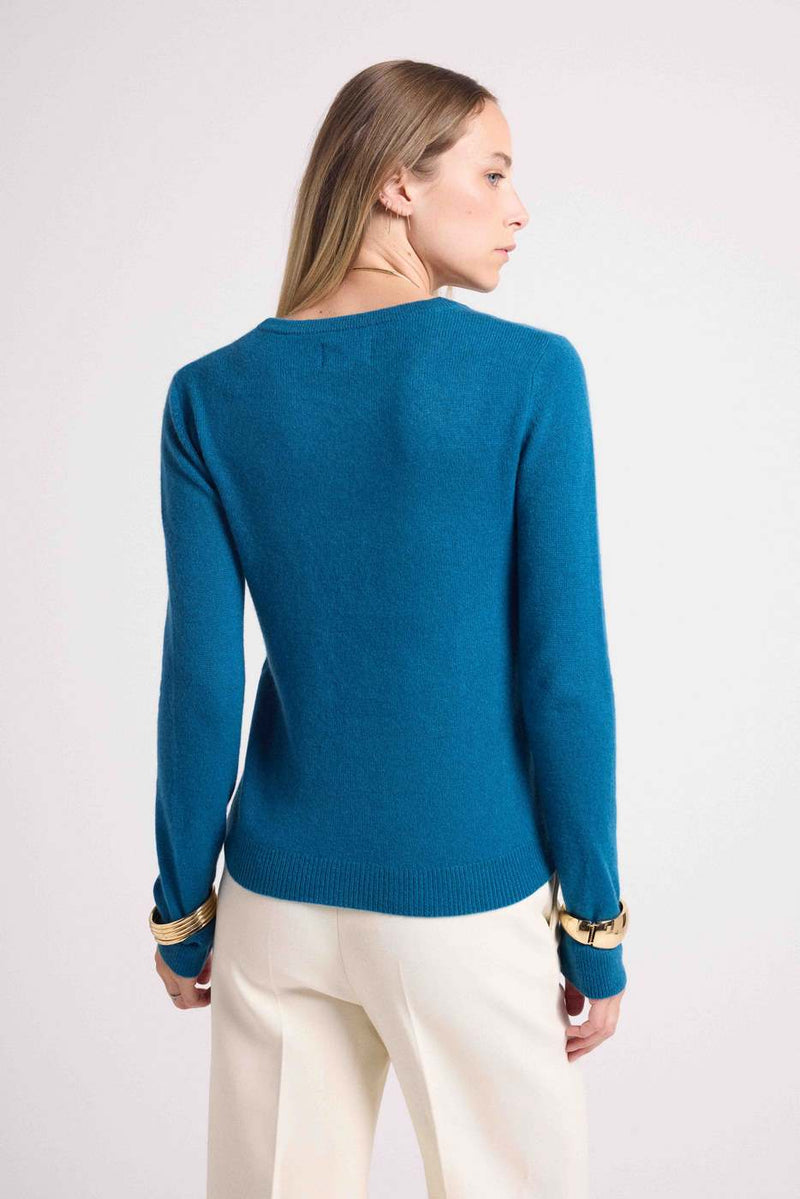 Pull Col Rond Zara - Bleu Peacock - 100% Cachemire Oeko-Tex - Femme