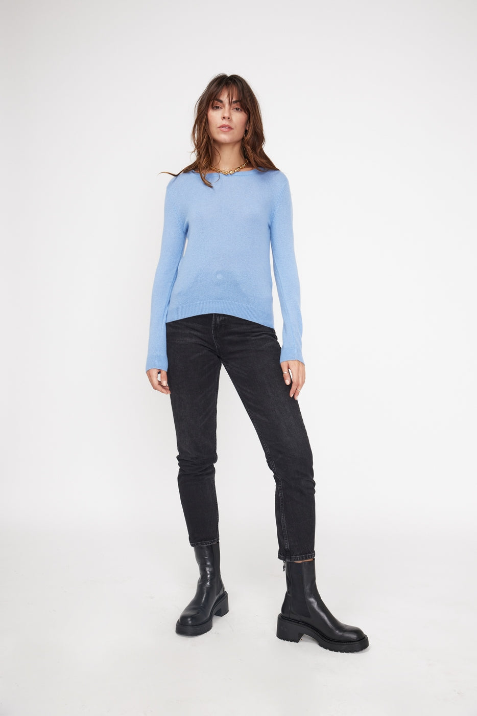Pull Col Rond Zara - Bleu Ciel