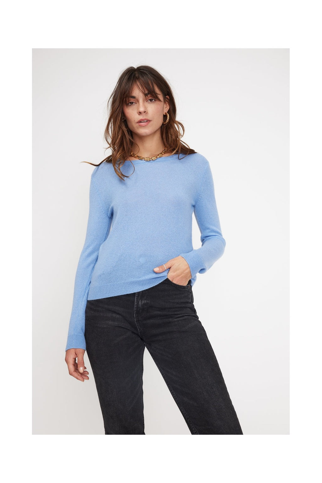 Pull Col Rond Zara - Bleu Ciel