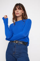 Pull Col Rond Zara - Bleu Flashy - 100% Cachemire Oeko-Tex - Femme