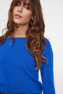 Pull Col Rond Zara - Bleu Flashy - 100% Cachemire Oeko-Tex - Femme