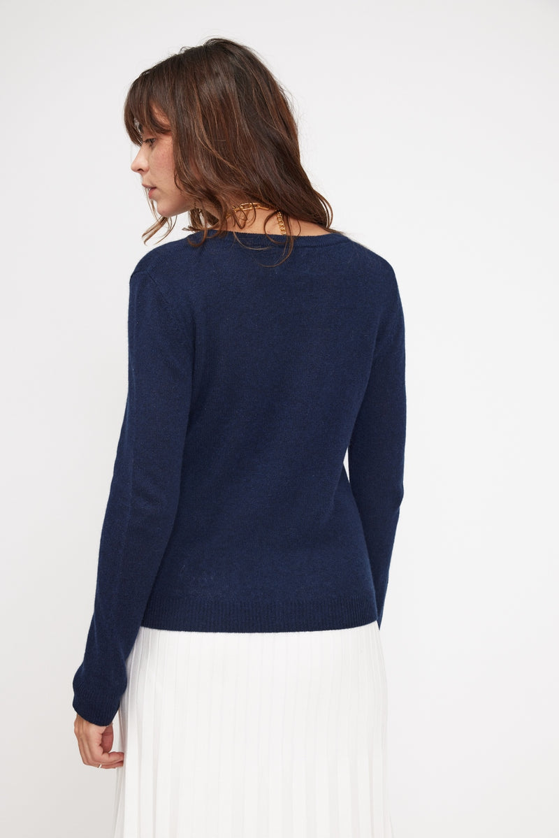 Pull Col Rond Zara - Bleu Marine - 100% Cachemire Oeko-Tex - Femme