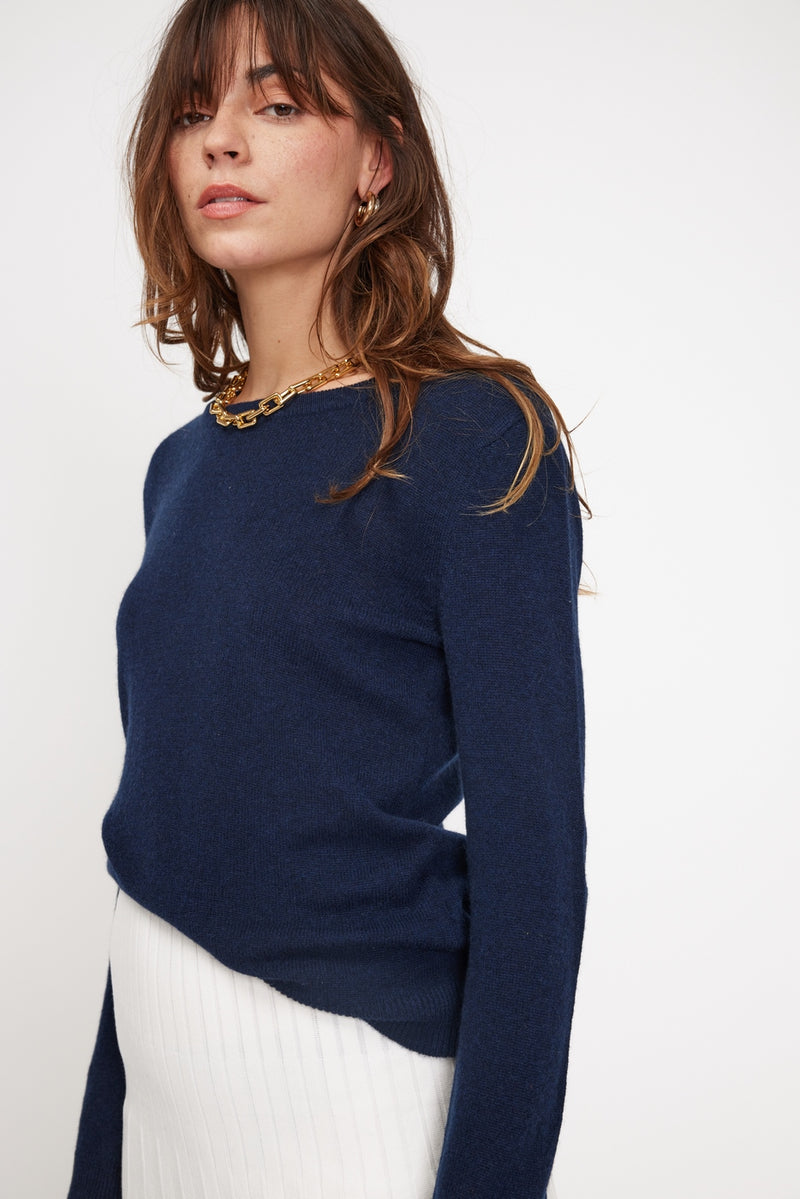 Pull Col Rond Zara - Bleu Marine - 100% Cachemire Oeko-Tex - Femme