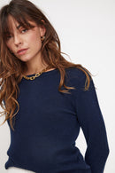 Pull Col Rond Zara - Bleu Marine
