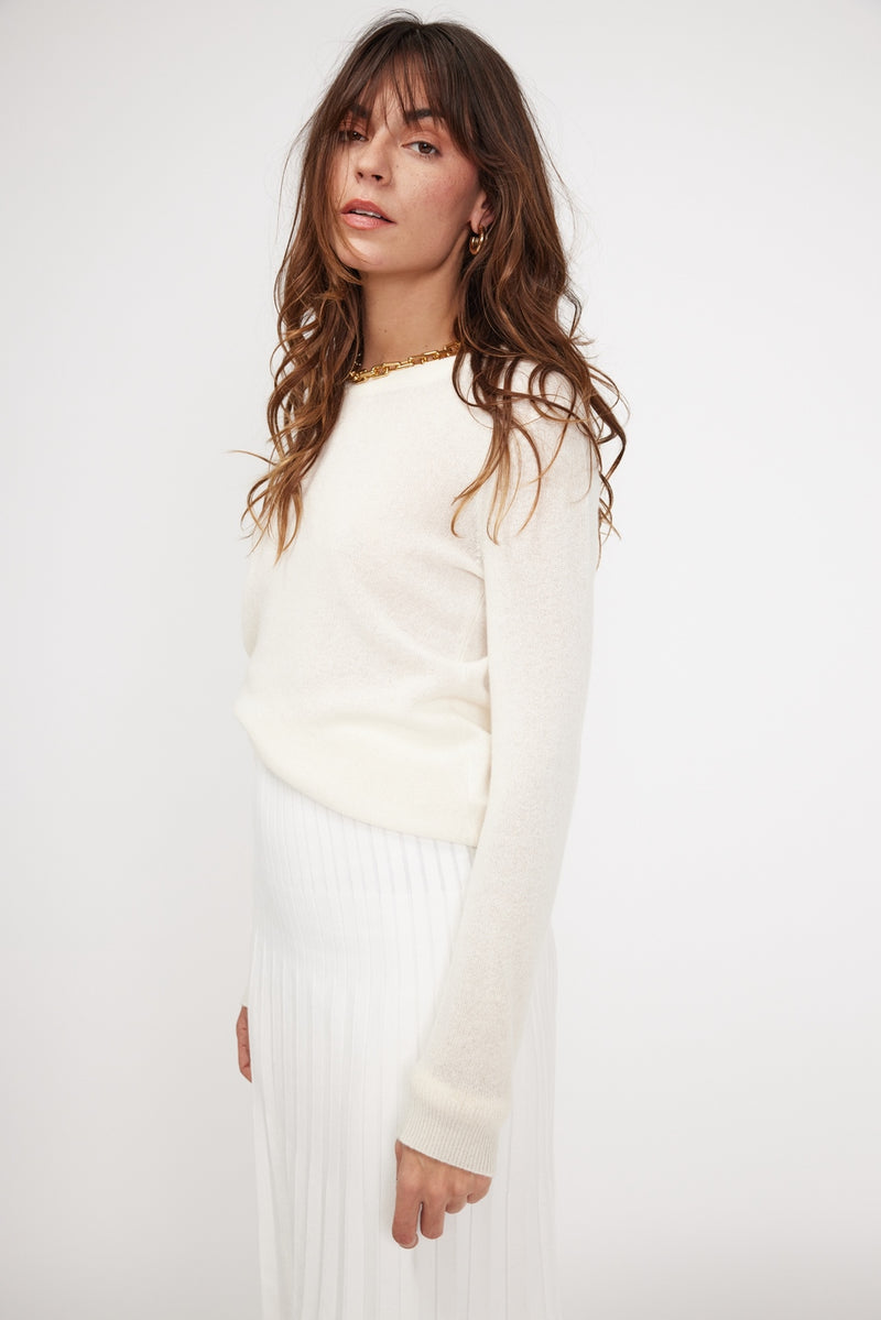 Zara Round Neck Sweater - Ecru - 100% Cashmere Oeko-Tex - Woman