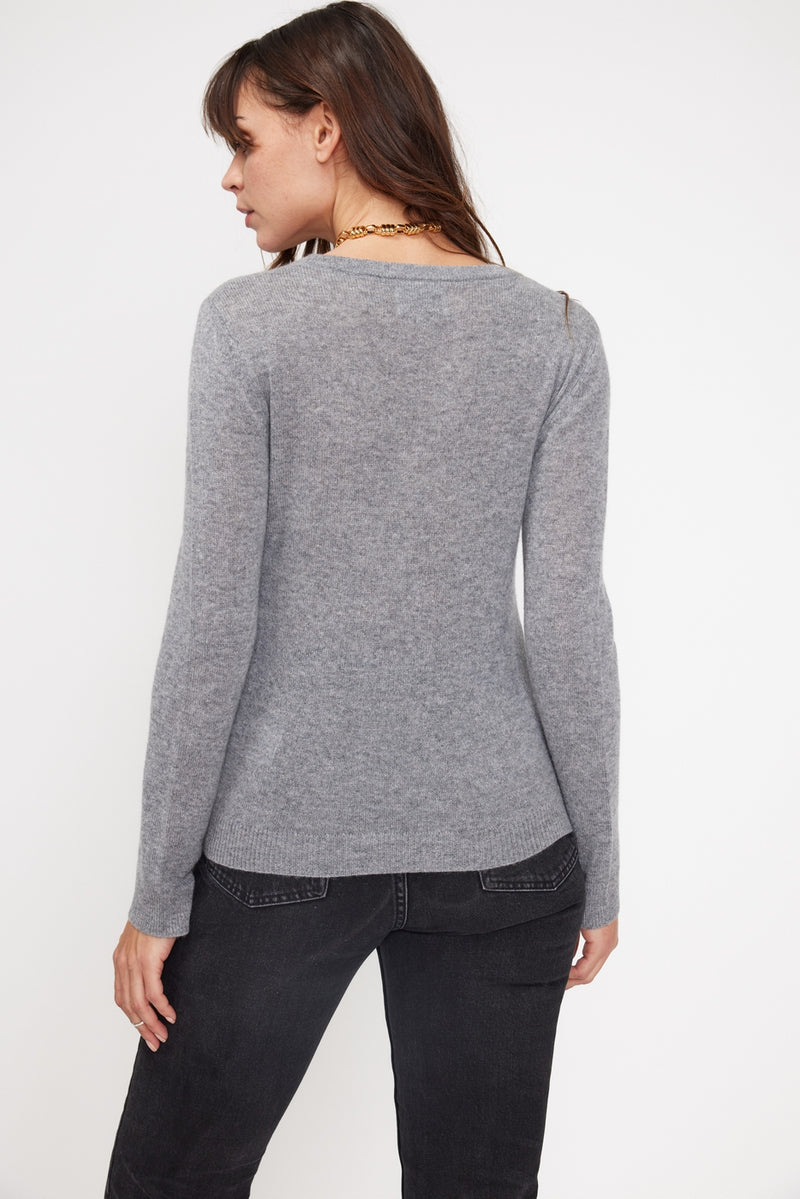 Zara Jersey Cuello Redondo - Gris Oscuro - 100% Cachemira Oeko-Tex - Mujer