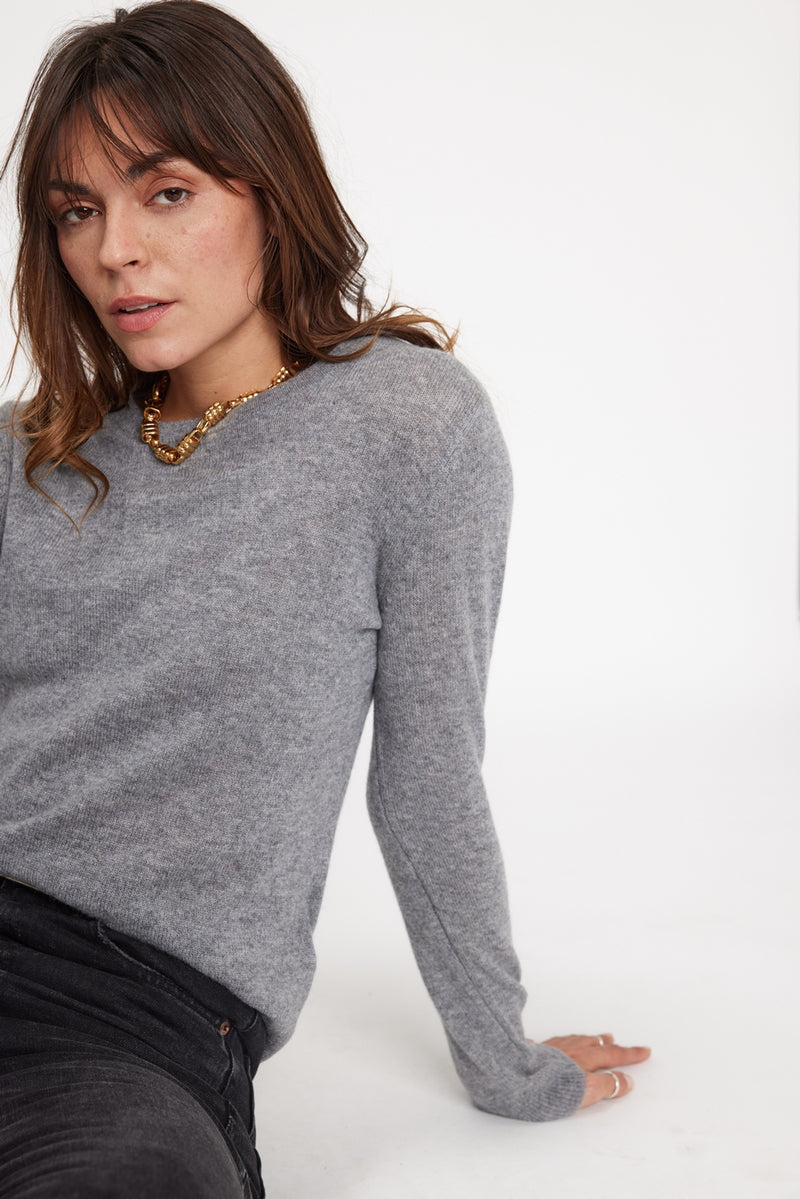 Zara Jersey Cuello Redondo - Gris Oscuro - 100% Cachemira Oeko-Tex - Mujer