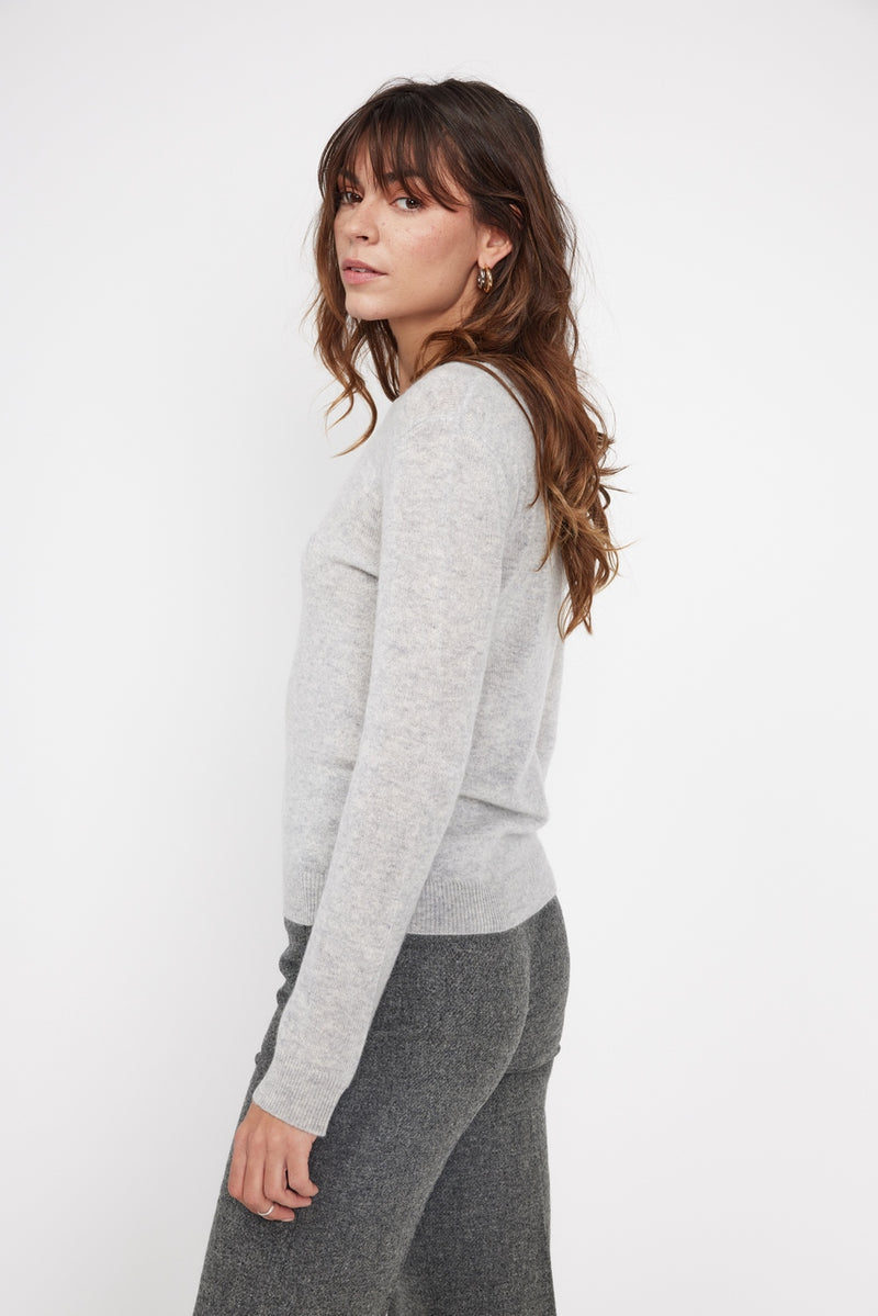 Pull Col Rond Zara - Gris Perle - 100% Cachemire Oeko-Tex - Femme