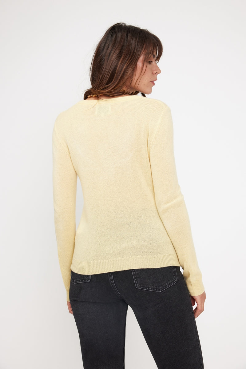 Zara Jersey Cuello Redondo - Amarillo - 100% Cachemira Oeko-Tex - Mujer