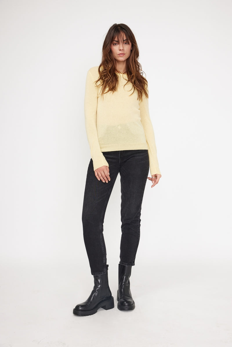 Zara Round Neck Sweater - Yellow - 100% Cashmere Oeko-Tex - Woman