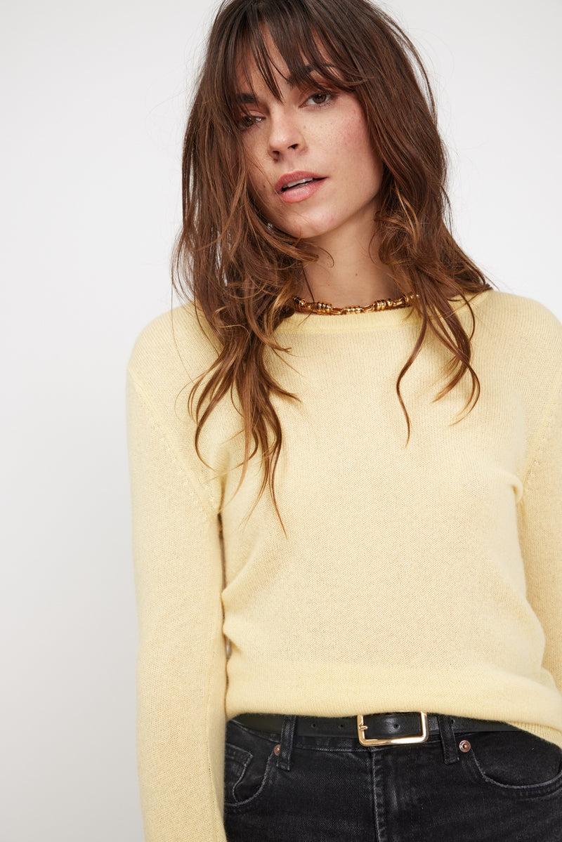 Zara Round Neck Sweater - Yellow - 100% Cashmere Oeko-Tex - Woman