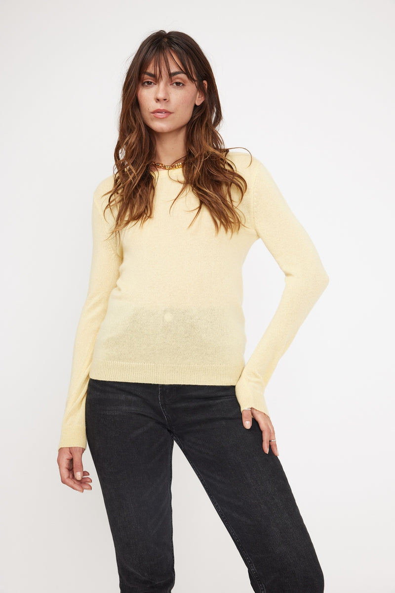 Zara Round Neck Sweater - Yellow - 100% Cashmere Oeko-Tex - Woman