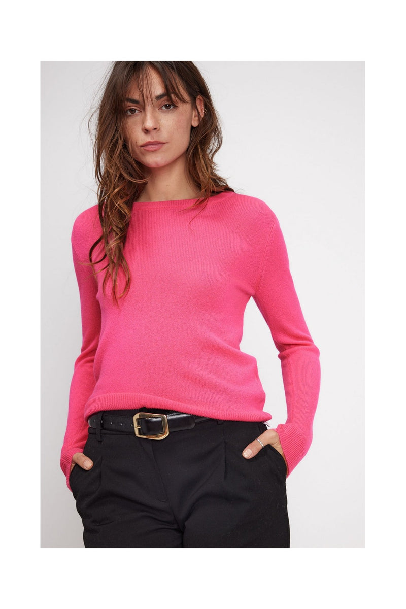 Pull Col Rond Zara - Rose Fluo - 100% Cachemire Oeko-Tex - Femme