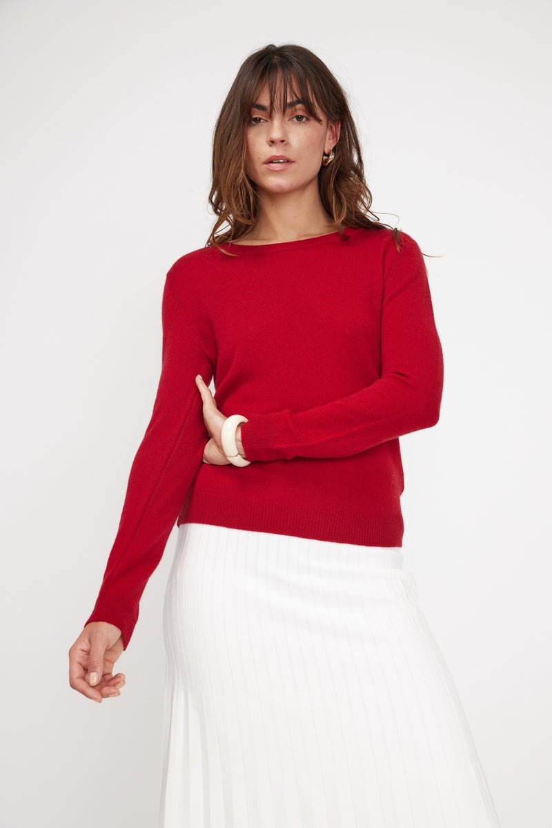 Pull Col Rond Zara - Rouge - 100% Cachemire Oeko-Tex - Femme