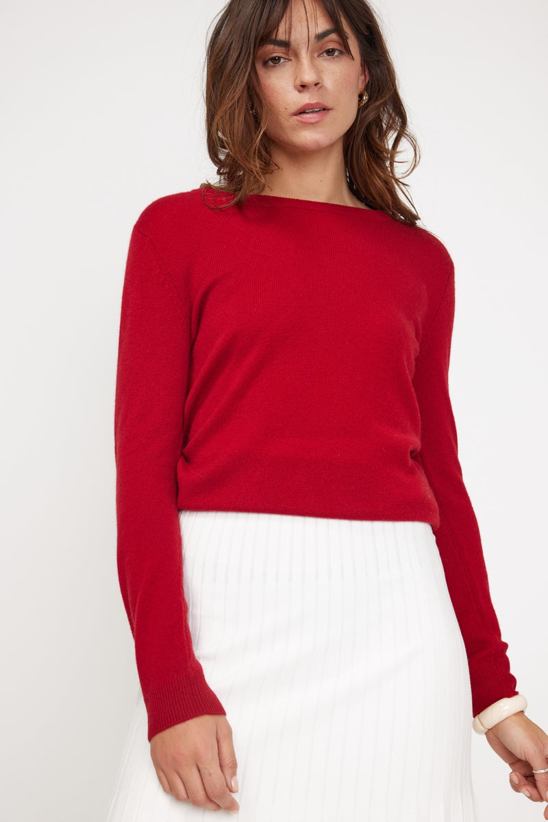 Pull Col Rond Zara - Rouge - 100% Cachemire Oeko-Tex - Femme