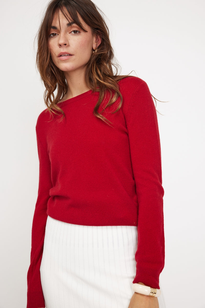 Pull Col Rond Zara - Rouge - 100% Cachemire Oeko-Tex - Femme