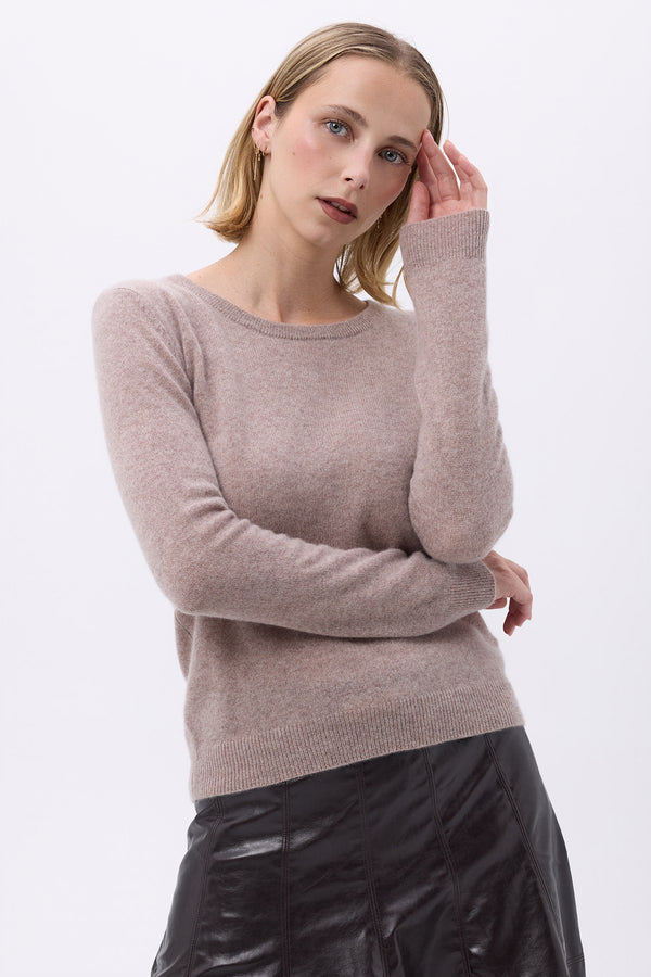 Zara Trøje Med Rund Hals Til Kvinder - Taupe - Dame