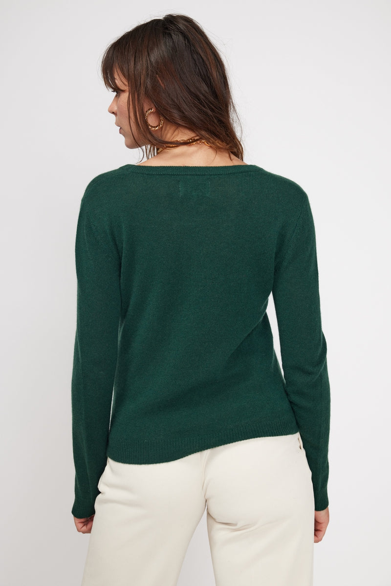 Pull Col Rond Zara - Vert Sapin - 100% Cachemire Oeko-Tex - Femme