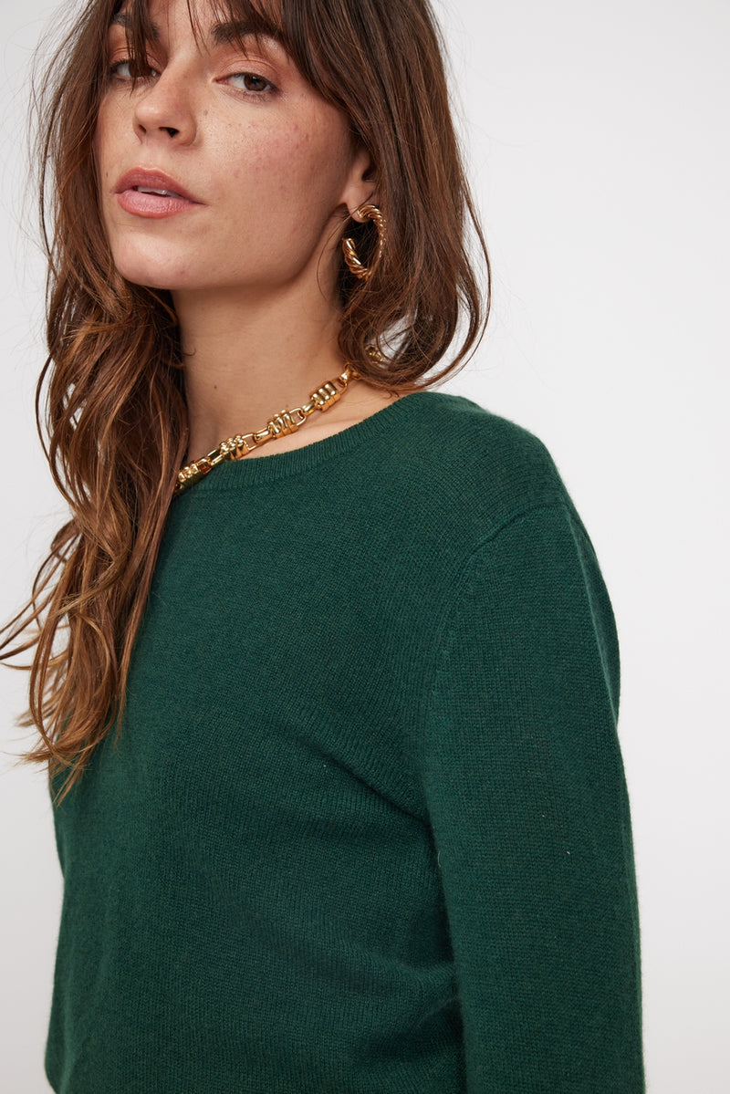 Pull Col Rond Zara - Vert Sapin - 100% Cachemire Oeko-Tex - Femme